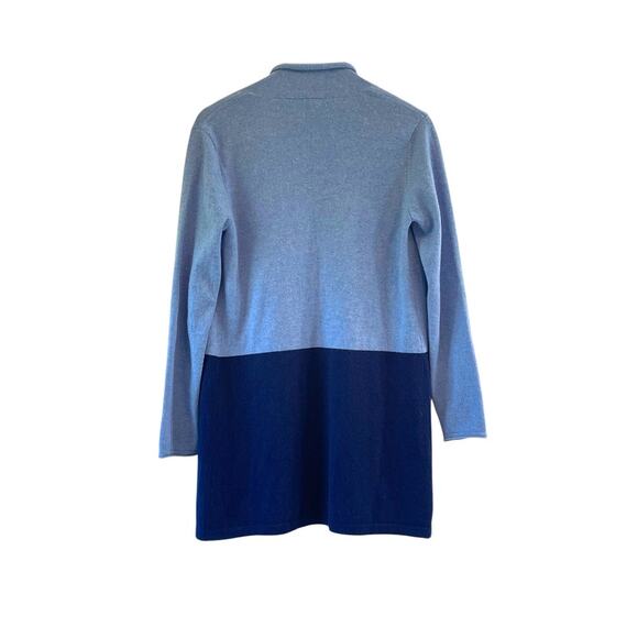 J. McLaughlin Sherrin Cashmere Blue Color Block Open Front Drape Cardigan Small - Picture 4 of 7